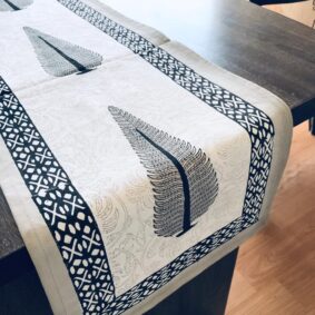 Brown Leaf Jaipuri Hand Block Print Cotton Table Runner