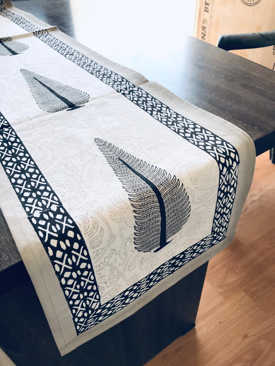 Brown Leaf Jaipuri Hand Block Print Cotton Table Runner