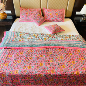 Pink vatika hand block print reversible jaipuri razai ( quilt )