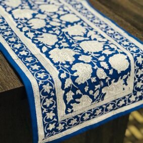 Blue Indigo Flowrel Jaal Hand Block Print Cotton Table Runner