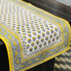 Golden Butti Jaipuri Hand Block Print Cotton Table Runner