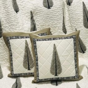 BrownTilak Jaipuri Hand Block Print Quilted Cushion Cover Set of 5