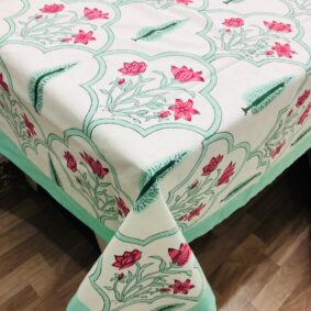 Kadambri Jaal Jaipuri Hand Block Print Cotton Bedsheet With Two Reversible Pillow Cover