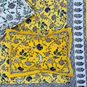 Traditional Baagh Yellow Multi Colour Jaipuri Bedsheet