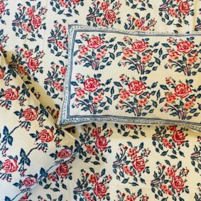 Rosabella Rosalind Hand Block Print Jaipuri Cotton Bedsheet With Two Reversible Pillow Cover