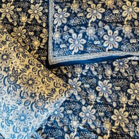 Blue Indigo Flowrel Jaal Hand Block Print Cotton Bedsheet With Two Pillow Cover