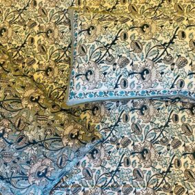 Blue open flower butta jaal with pillow cover
