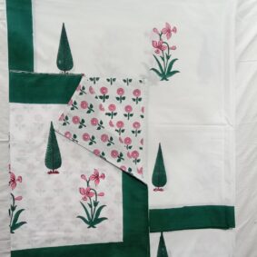 Florel tilak handblock printed bedsheet with two pillow cover