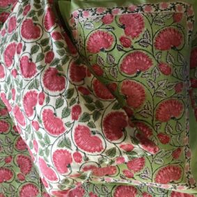 Green base butta jaal with two pillow cover