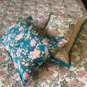 Florel jaal printed cotton hand block bedsheet with two reversible pillow cover