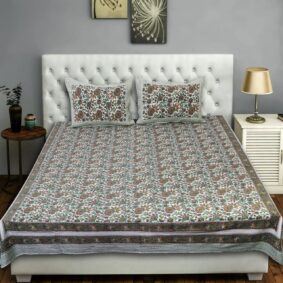 Handblock printed cotton bedsheet with two pillow cover