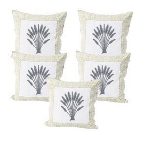Grey Butti Jaipuri Hand Block Print Quilted Cushion Cover Set of 5