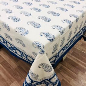 Royal Blue Indigo Paisly Hand Block Print Jaipuri Cotton Bedsheet With Two Reversible Pillow Cover
