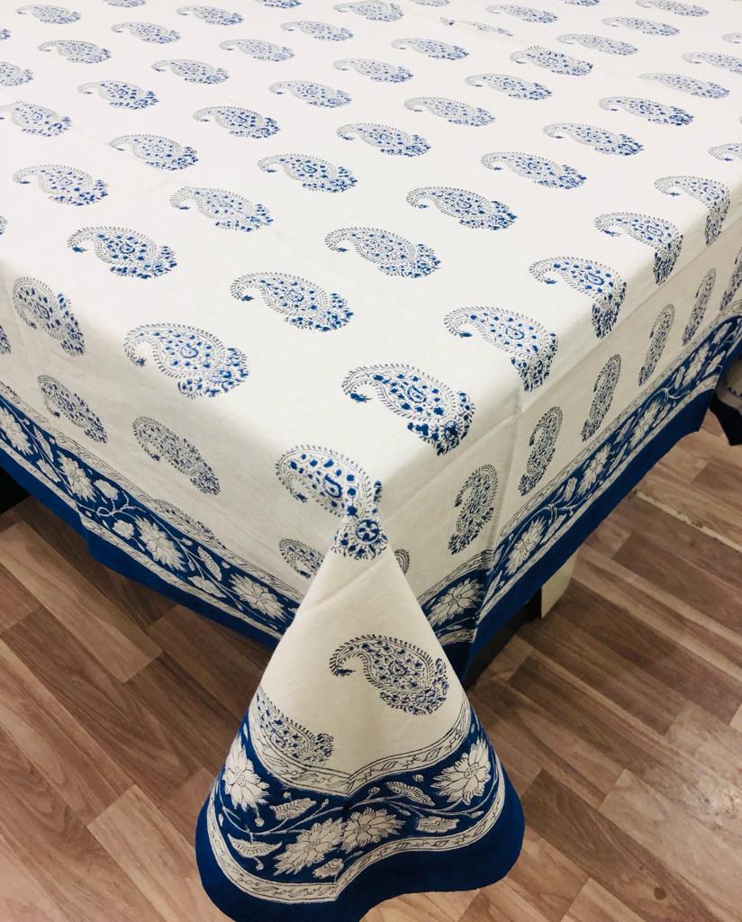 Royal Blue Indigo Paisly Hand Block Print Jaipuri Cotton Bedsheet With Two Reversible Pillow Cover