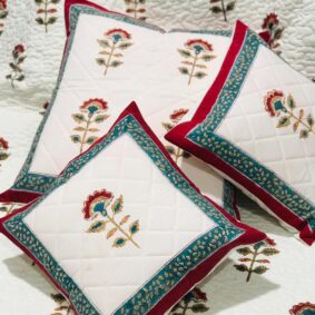 Kripal Butta Jaipuri Hand Block Print Quilted Cushion Cover Set of 5