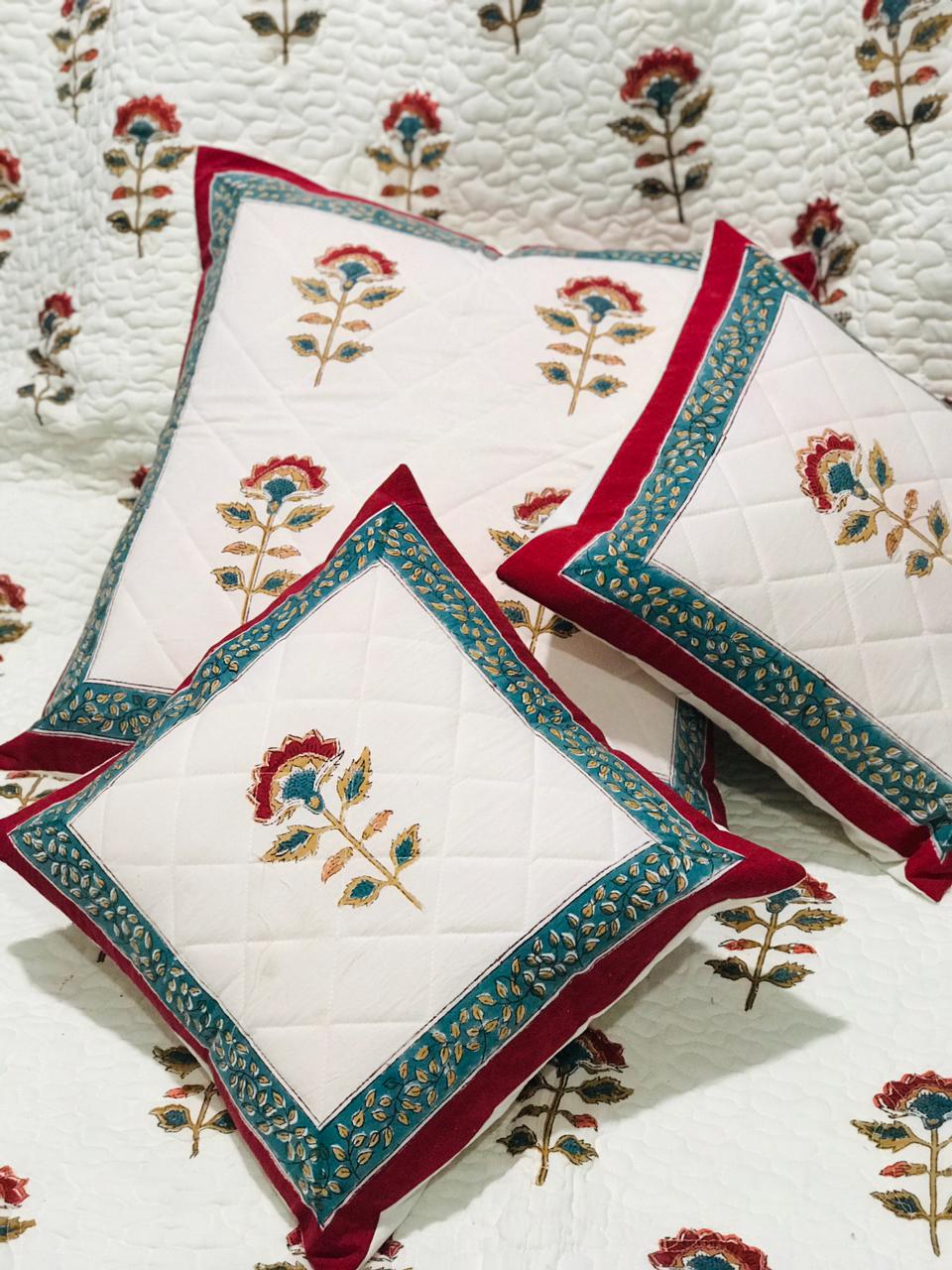 Kripal Butta Jaipuri Hand Block Print Quilted Cushion Cover Set of 5