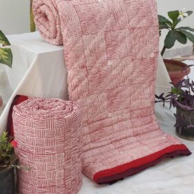 Geometric Red Checks Hand Block Print Reversible Hand Quilted Jaipuri Razai ( QUILT ) | AC Comforter